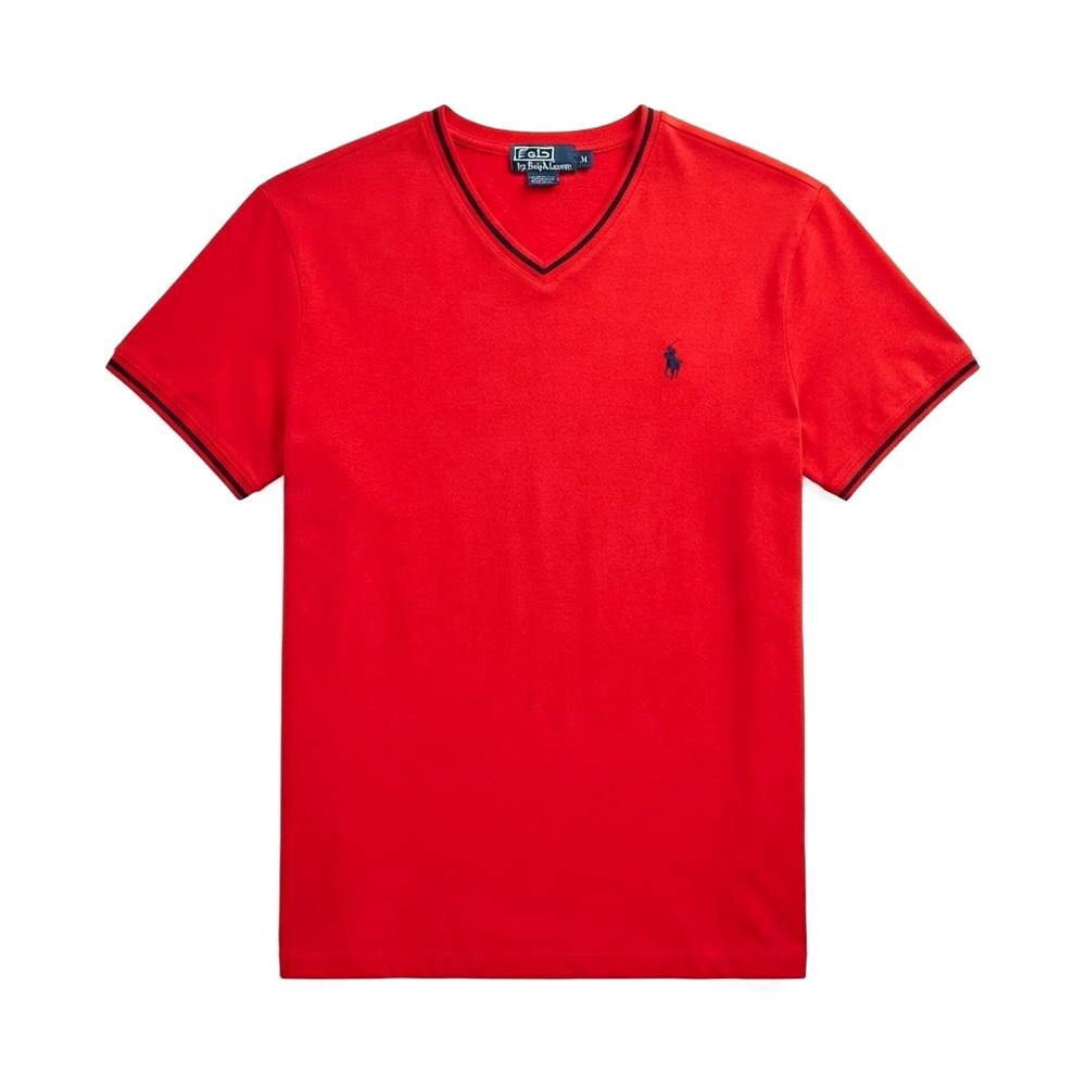 Polo Ralph Lauren Men's Red V-Neck Polo Pony Logo Cotton Knit T-Shirt XL